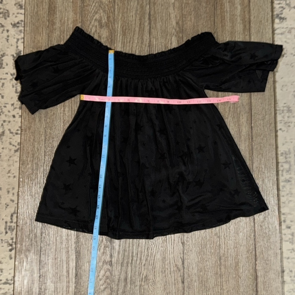 Maeve Anthropologie Sheer Star Off Shoulder Black Top - Picture 8 of 10